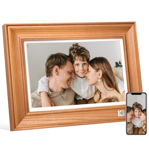 KODAK Moldura de fotos digital Wi-Fi moldura digital de fotos 10 polegadas FHD 1920 * 1200 ecrã tátil, madeira porta-retratos digitais com memória de 32 GB, compartilhamento de imagens, vídeos através