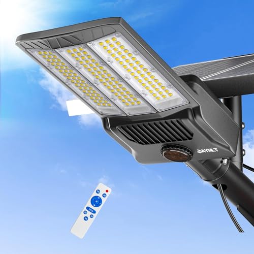 JAYNLT Y-9800 W Lanternas solares exteriores, 6500 K, holofote solar com controlo remoto, IP67, impermeáveis luz solar potente, luzes solares LED para pátio, calçados, rua