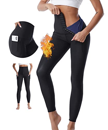 Merlvida Calças Sauna emagrecedoras mulher leggings desportivas mulher com bolsos maias redutores Push Up calças de transpiração anticelulite leggings desporto cintura alta para ginásio ioga fitness