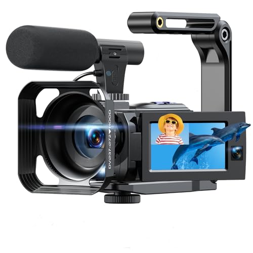 Câmara de vídeo 5K câmara de vídeo 56MP lente dupla WiFi 16X ecrã táctil de 3,0" câmara Vlog para Youtube gravador de vídeo com visão noturna por infravermelhos 2 baterias, cartão de 64 GB, microfone