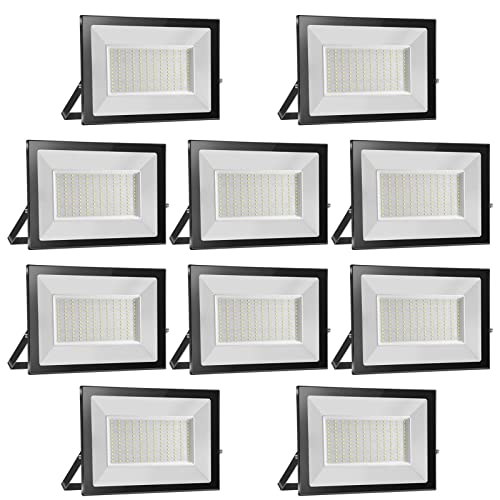 loyal 10 Pack Foco LED para exterior, 150 W, alto brilho 15000 LM projetor LED exterior iluminação 3000 K branco caldo, luz de segurança impermeável IP65, candeeiro LED parede teto para jardim garagem