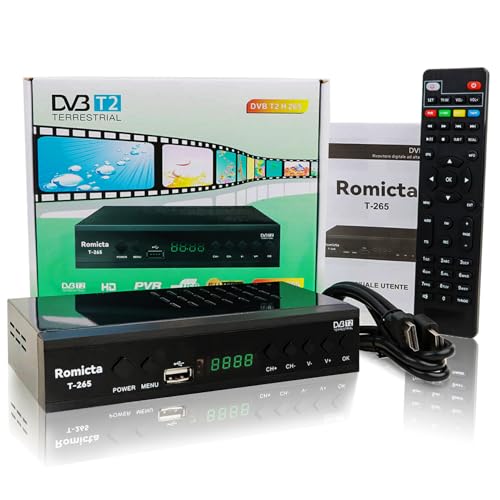 Romicta Decodificador TDT HD 2025 - DVB-T2 H.265 HEVC FTA Full HD PVR, USB, HDMI, SCART, sintonizador de TV digital terrestre, recetor digital de alta definição Full HD 1080p, controlo remoto 2 em 1
