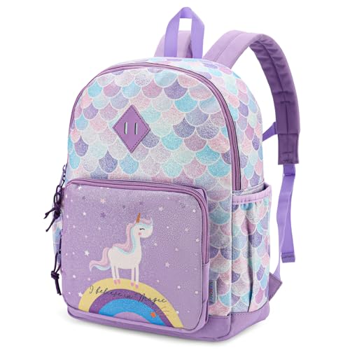 VASCHY Mochila para menina, mochilas escolares mochila infantil de 4 a 6 anos para escola ajustar a pasta A4 com bolsos laterais e correia no peito