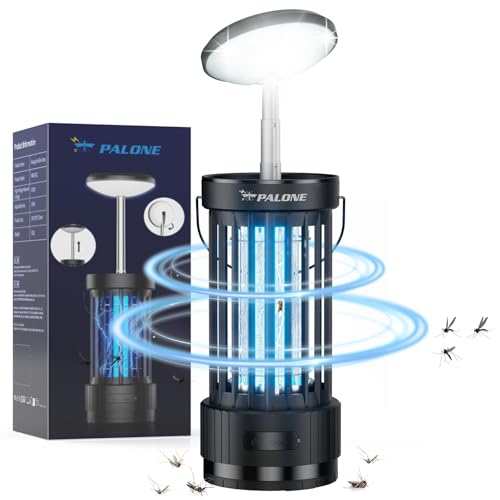 PALONE Candeeiro anti-mosquitos ajustável em altura 4000 mAh USB-C mata mosquitos elétrico UV e LED, armadilha para moscas com grade de segurança, material ABS silencioso para cozinha/varanda/campismo
