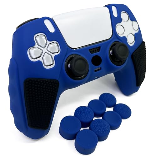 Couro antiderrapante para controlador PS5, capa protetora de silicone macia e espessa com tachas, punhos de pele compatíveis com controlador PS5 com 8 tampas para punhos de polegar.