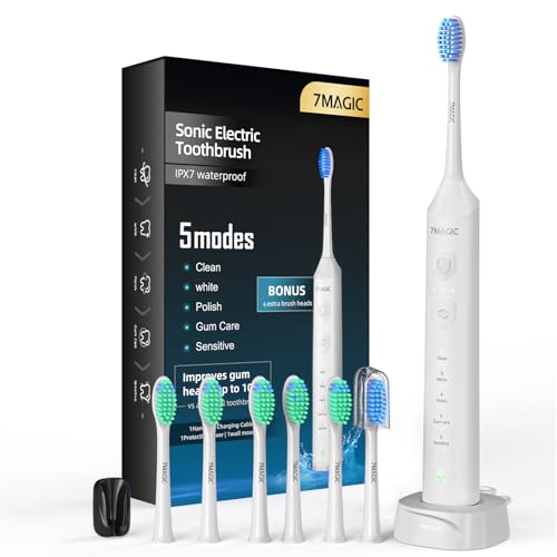 Escova elétrica, escova de dentes elétrica, escovas de dentes elétricas sónicas, escova de dentes elétrica - 3 intensidades, 5 modos, 4000 VPM, IPX7, autonomia 90 dias e temporizador, branco