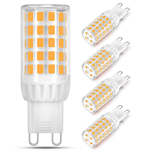 Lâmpada LED G9 de 5 W equivalente a 40 W 50 W 60 W lâmpada halogénia, branca quente 2700 K, lâmpada de casquilho G9, 500 LM, sem cintilação, não regulável, ângulo de luz de 360 °, conjunto de 4