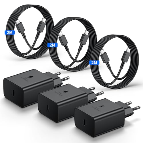 3 pacotes de 45 W carregador USB C, carregador Samsung carregamento rápido com 2 M tipo C cabo para Samsung Galaxy S25/S24/S23/S22/S21/S20 Ultra Plus S25 +/Note 20/10/A54/C55, VNOOK telemóvel