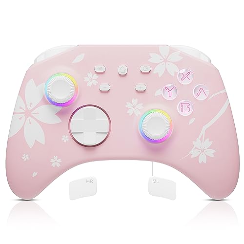 Mytrix Mando para Intendo Switch/Switch Lite, Mando Pro Controller Controlador Inalámbrico con Turbo, Sensor 6 Gyro Axis, Dual Shock, Control de movimiento, Vibración ajustable de tres niveles (Rosa)