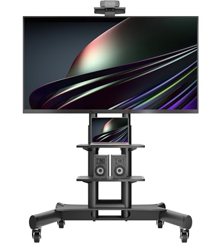 ONKRON Suporte TV rodas 40 cm - 70 polegadas, pé para televisão com carga total de até 60,5 kg, suporte para televisão profissional MAX VESA 600 x 400 mm, pé universal com duas prateleiras, preto