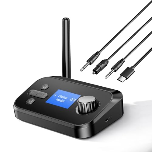 eppfun AK3046G Ultra transmissor recetor Bluetooth para TV, adaptador Bluetooth áudio com Aux 3,5 mm/cabo ótico, para estéreo, auriculares, altifalantes
