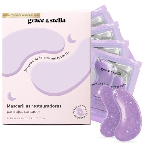 Grace & Stella - Patches de ácido hialurónico para olhos e retinol - Reduzem orelhas e bolsas de mulher - Veganos e não testados em animais [24 pares, roxo]