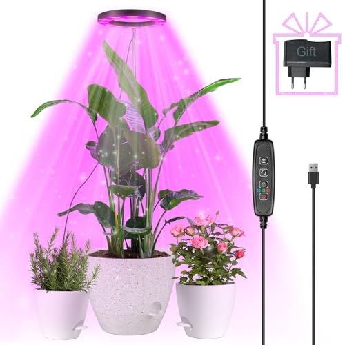 Candeeiro de planta, 72 LEDs candeeiro de planta de espectro completo, luzes de crescimento ajustável em altura com temporizador 3/9/12H, 10 brilhos, 3 modos, lâmpada de crescimento