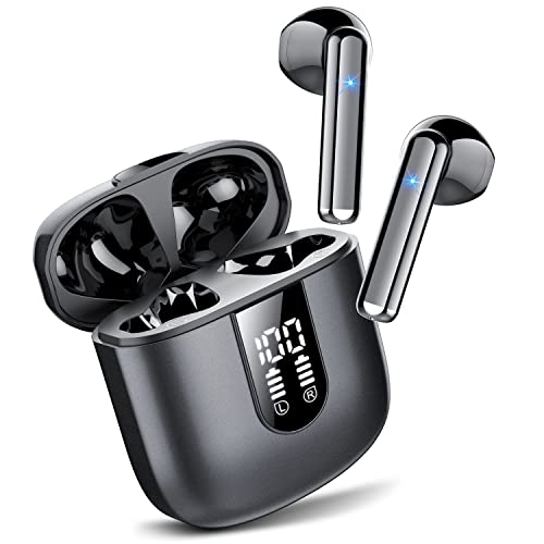 Jesebang Auriculares sem fios, 2024 auriculares Bluetooth 5.3 com microfone HD, capacetes sem fios Bluetooth com altifalantes poderosos de 13 mm, som melodioso, ecrã LED, preto misterioso