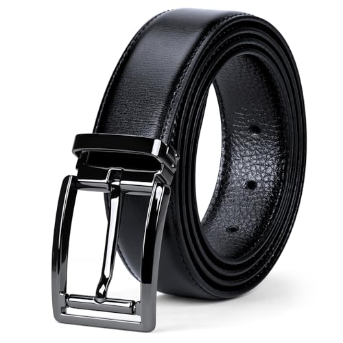 NEWHEY Cintos homem cintos homem cinto de couro para homem trabalho casual jeans fatos cinto com caixa de presente 32 mm preto