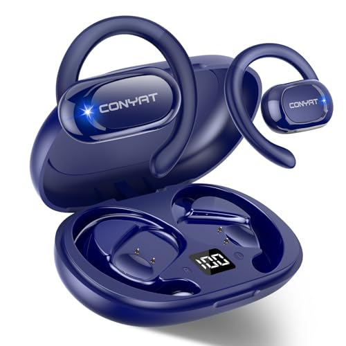 Conyat Auriculares orelha aberta, 58H auriculares desportivos Bluetooth 5.4, HiFi estéreo capacetes sem fios para fitness corrida, azul