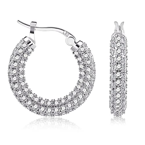 ASH'S CHOICE Brincos em ouro de 14 quilates/brincos de aro grossos em prata esterlina 925 com zircônia cúbica brincos de argola de prata esterlina 925 brincos de aro ovais hipoalergénicos