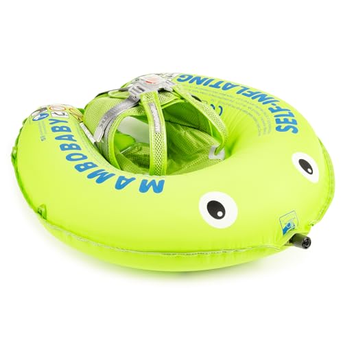 HECCEI Flutuador para bebés, Mambobaby auto-insuflável com guarda-sol dobrável flutuante para bebé, anel de natação para flutuadores piscina praia e banheira para bebés de 3 a 24 meses