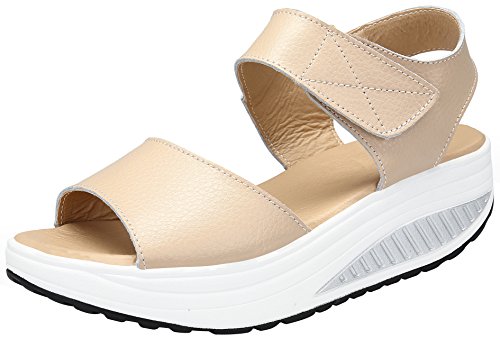Mesing Sandálias plataforma mulher verão sandálias cunha conforto couro Peep Toe sapatos salto para caminhar