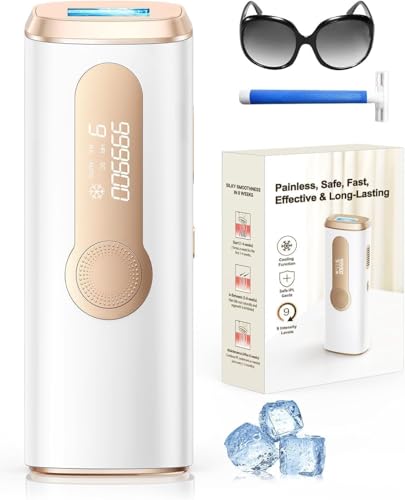 Depiladora a laser IPL com refrigeração, função inovadora 3 em 1, 9 níveis de energia, 999,900 Flashes, depiladora luz de pressão indolor para todo o corpo