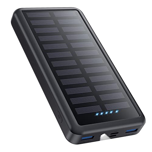 Pxwaxpy Power Bank 26800 mAh, carregador solar de 15 W 3,0 A [USB C entrada e saída] carregamento rápido, 3 saídas 3 entradas bateria externa com lanterna LED carregador portátil para iPhone Samsung