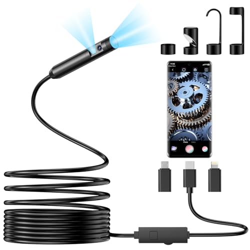 OneAmg Endoscópio câmara de inspeção, 1920 HD câmara endoscópica com 8 luzes LED sem necessidade de Wi-Fi impermeável IP67 câmara endoscopica para telemóvel Android e iOS (16,4 pés/5 m)