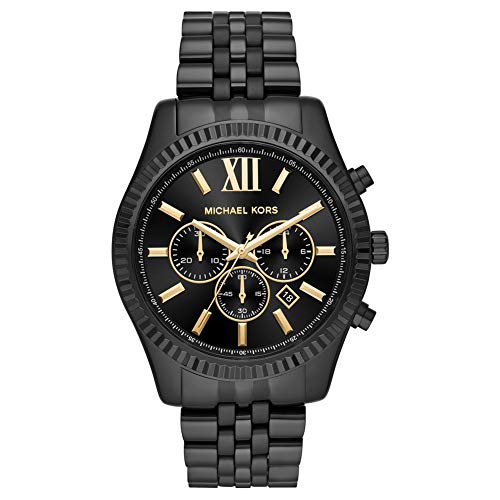 Michael Kors Reloj Lexington para Hombre, Movimiento cronógrafo de Cuarzo de 44 mm con Correa de Acero Inoxidable