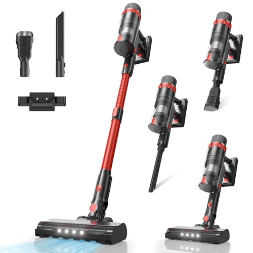 Aspirador sem cabo, 48 KPA/70 m vassoura aspirador sem cabo com ecrã tátil LED/escova anti-emaranhado melhorada, aspirador vertical com auto-suporte, aspirador para chão/tapete/pêlos de animais