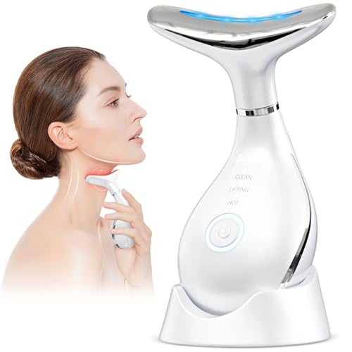 Massajador facial anti-rugas massagem elétrica: Massajador para o rosto e pescoço redutor de barbear facial rejuvenescedor com Lifting calor luz LED e EMS para melhorar as linhas do pescoço 42°C