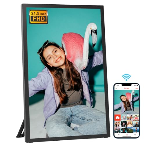 Moldura digital de 21,5 polegadas, WiFi, 64 GB, memória digital, FHD IPS, ecrã tátil, rotação automática, montado na parede, partilhe fotos / vídeos imediatamente através da