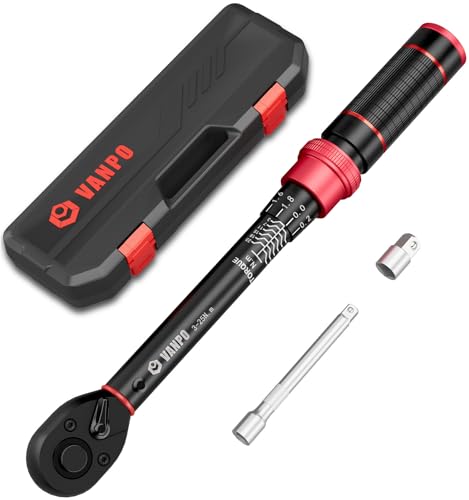 VANPO 1/4" Chave dinamométrica 3-25 Nm, 72 dentes bicicleta e moto-chave dinâmica conjunto 3 peças com barra de extensão de 100 cm, adaptador de 1/4"-3/8", para manutenção de bicicletas