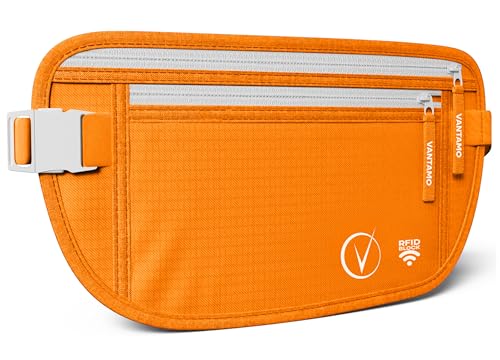 Cinto de dinheiro oculto para viagens, carteira de cintura com proteção RFID, Tangerine & White, Cinto de carteira RFID