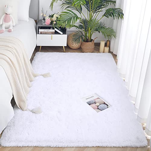 ROHATIM Tapetes de sala grandes pelo comprido tapete de quarto quarto lavável tapete antiderrapante muito macio para sala de estar ou quarto, tapete esponjoso de cama (branco puro, 200 x 300 cm)