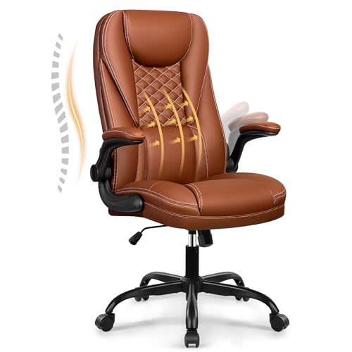 DoChair Cadeira de escritório ergonómica cadeira secretária função balanço 135° cadeira giratória regulável em altura com encosto de cabeça, castanho