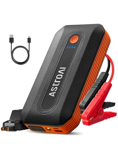 AstroAI B8 Arrancador de baterias de carro, 12 V arranque de carro portátil (para 5,5 L Disessel ou 7,0 L Gás), Jump Starter com proteção inteligente com luz LED para Cohe e moto, laranja