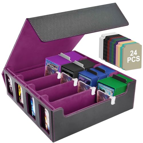 Aolso Caixa de baralhos para cartas, Deck Box para 2400 + PTCG cartas sem capas, Flip caixa de armazenamento de cartões com 24 Card Dividers, para MTG TCG PTCG para colecionar e trocar (roxo)