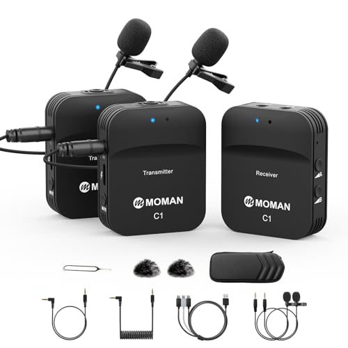 Moman C1X 2,4 GHz Microfones lapela sem fios profissional para DSLR câmera, telemóvel, câmara de vídeo, computador portátil e tablet, compatível para Canon, Sony, Nikon, microfone sem fios -