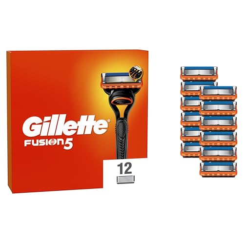 Gillette Fusion5 Pack de 12 peças sobressalentes para máquinas de barbear, lâminas de barbear com 5 folhas, faixa de gel lubrificante e aparador de precisão