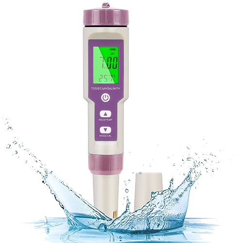 Flintronic Medidor de PH, 5 em 1 PH/TDS/EC/salinidade/temperatura testador de qualidade da água, ecrã LCD com retroiluminação verde testador de qualidade da água, para aquários/hidroponia/piscina