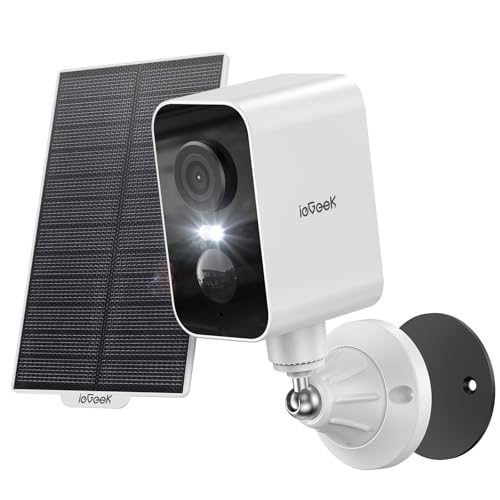 ieGeek 2 K Câmara de vigilância magnética Wi-Fi exterior/interior solar, 300 ° vista panorâmica, câmaras de vigilância com bateria recarregável de 5200 mAh, 10 m visão noturna cor, deteção móvel PIR