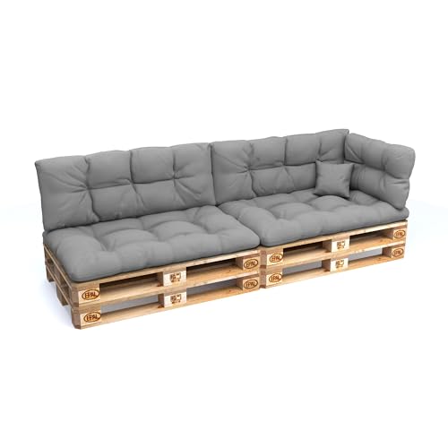 POKAR Conjunto de almofadas de 6 peças para europeu, resistente à água: 2 X 120 x 80 + 2X 120 x 40 1 x 60 x 40 1 x 40 x 40, para sofá de paletes, sem palete, cinzento