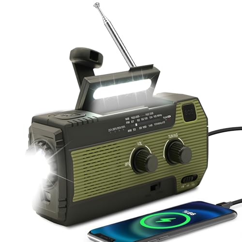 Rádio solar de emergência, rádio de manivela com lanterna LED, alarme SOS, AM/FM meteorológica, com bateria de 4000 mAh para carregamento de emergência de smartphone 096