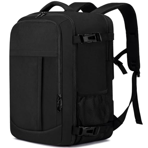 Mochila cabine 55 x 40 x 20 cm 44 L mochila viagem cabine avion grande malas de viagem cabine 55 x 40 x 20 bagagem de mão mala portátil 18,4 polegadas para trabalho, viagens, Preto