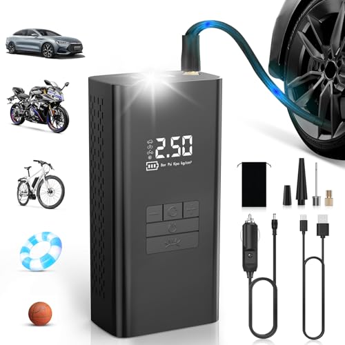 DIHOOM Compressor ar portátil - insuflador elétrico de pneus de carro de 45 l/min com suporte de Power Bank, iluminação LED bateria de 6000 mAh, 4 modos, ideal para carros bicicletas motos e bolas