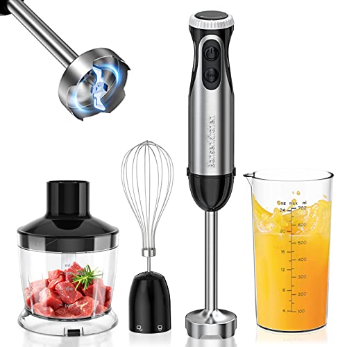 Bonsenkitchen Misturadora de mão multifuncional 4 em 1, 1000 W, 20 velocidades ajustáveis, com batedor, picadora de 500 ml e copo medidor de 700 ml, processador de alimentos