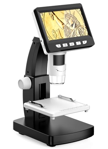 Vexloria Microscópio digital, ecrã de 4,3 polegadas microscópio portátil com 8 luzes LED ajustáveis, microscópio eletrónico 1080P microscópio profissional
