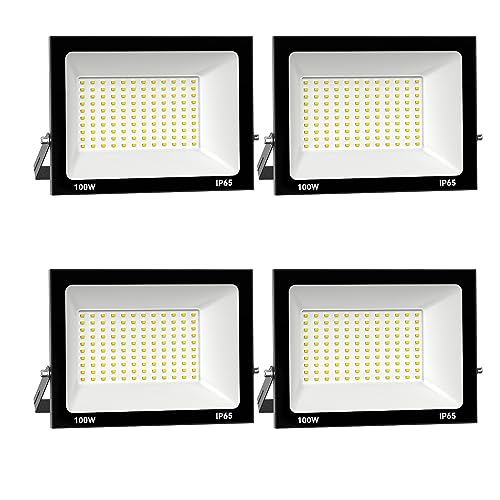 Royana 4 peças 100 W holofotes LED exterior 3000 K projetor branco quente IP65 impermeável luz de segurança para iluminação jardim garagem alpendre varanda relvado