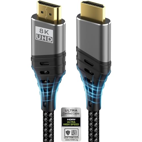 Cabo HDMI, cabo HDMI 2.1 Ultra 48Gbps HighSpeed 8K@60Hz 4K@120Hz 7680P eARC HDCP 2.2&2.3 DTS:X Dynamic HDR Dolby Atmos Cable compatível com HDTV, Xbox, Mac, PC, PortátilG or,projetor, PS 5/4/3,2 m
