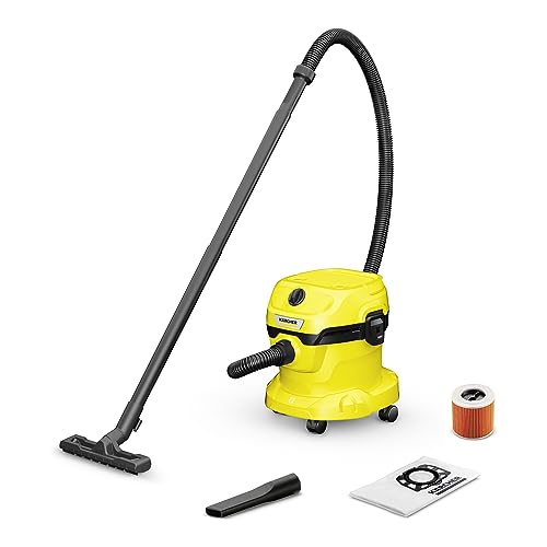 Kärcher, Aspirador a seco e húmido WD 2 Plus V-12/4/18/C, potência de 1000 W, inclui filtros e para chão e ranhuras, Yellow/Black, reservatório de plástico de 12 l, mangueira de sucção de 1,8 m