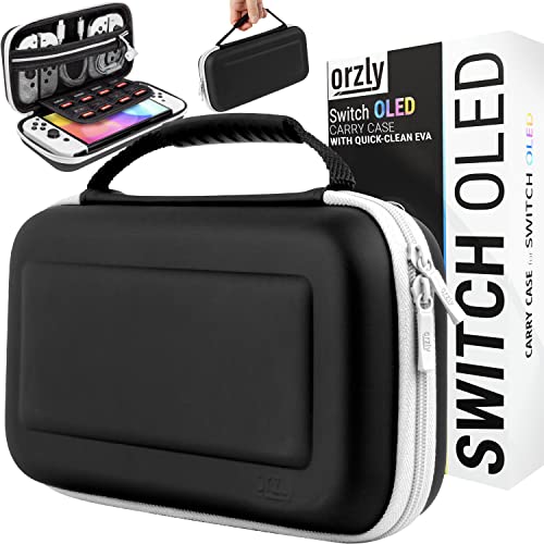 Orzly Capa de transporte para consola Nintendo Switch OLED com acessórios e compartimentos de armazenamento de jogos, capa fácil de limpar em caixa de presente